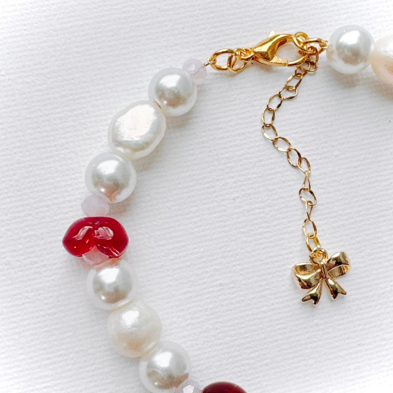 Heart & Bow Pearl Bracelet