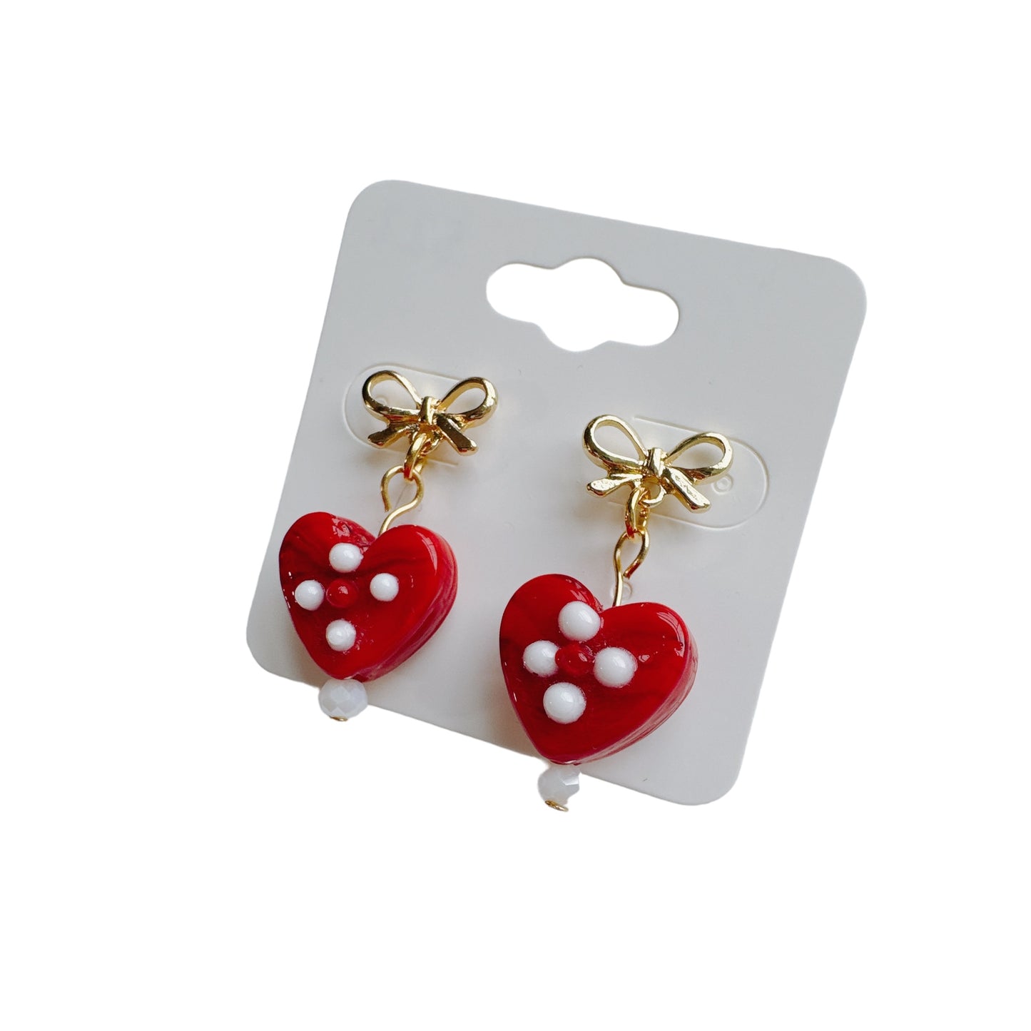 Gold Bow & Dice Heart Earrings