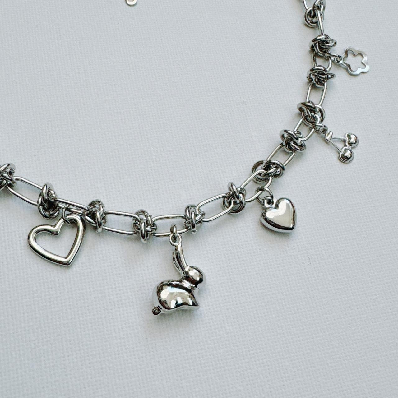 silver chain mail charm necklace - bunny