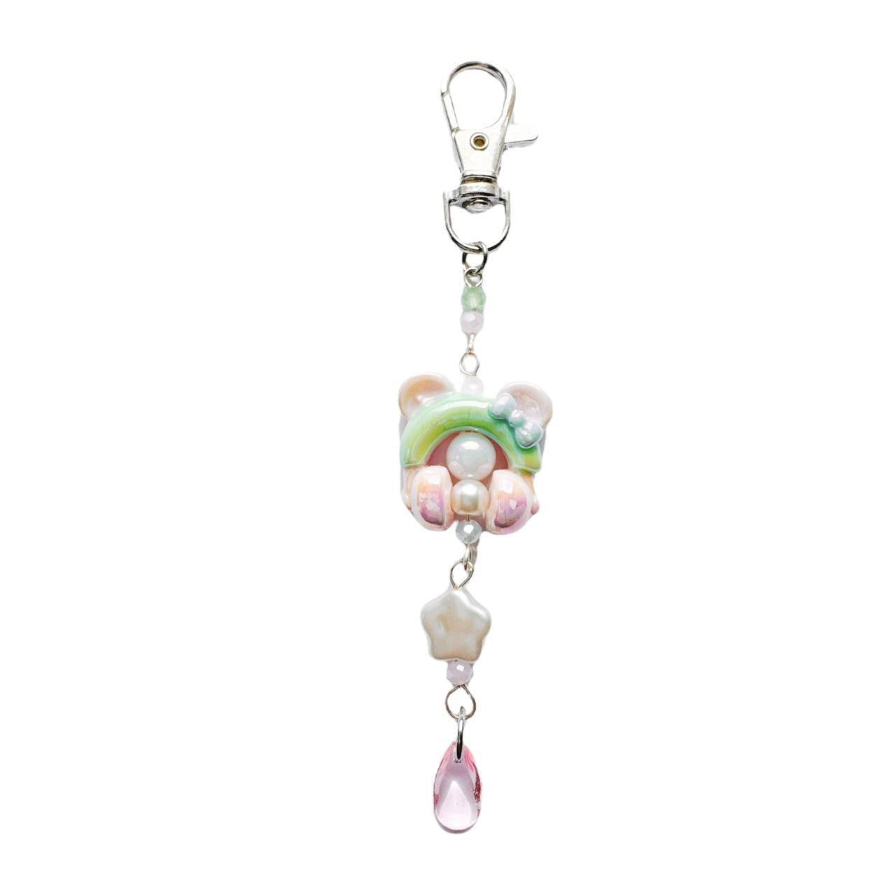 Headphone Bear Keychain - pink & green