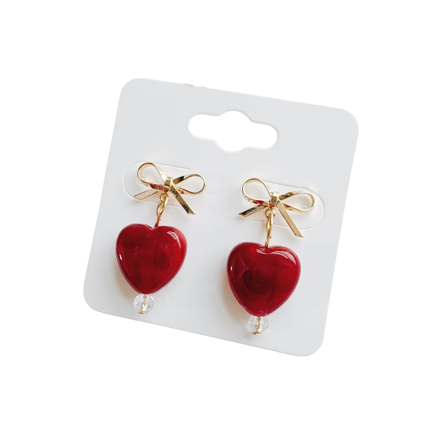 Gold Bow & Red Heart Earrings