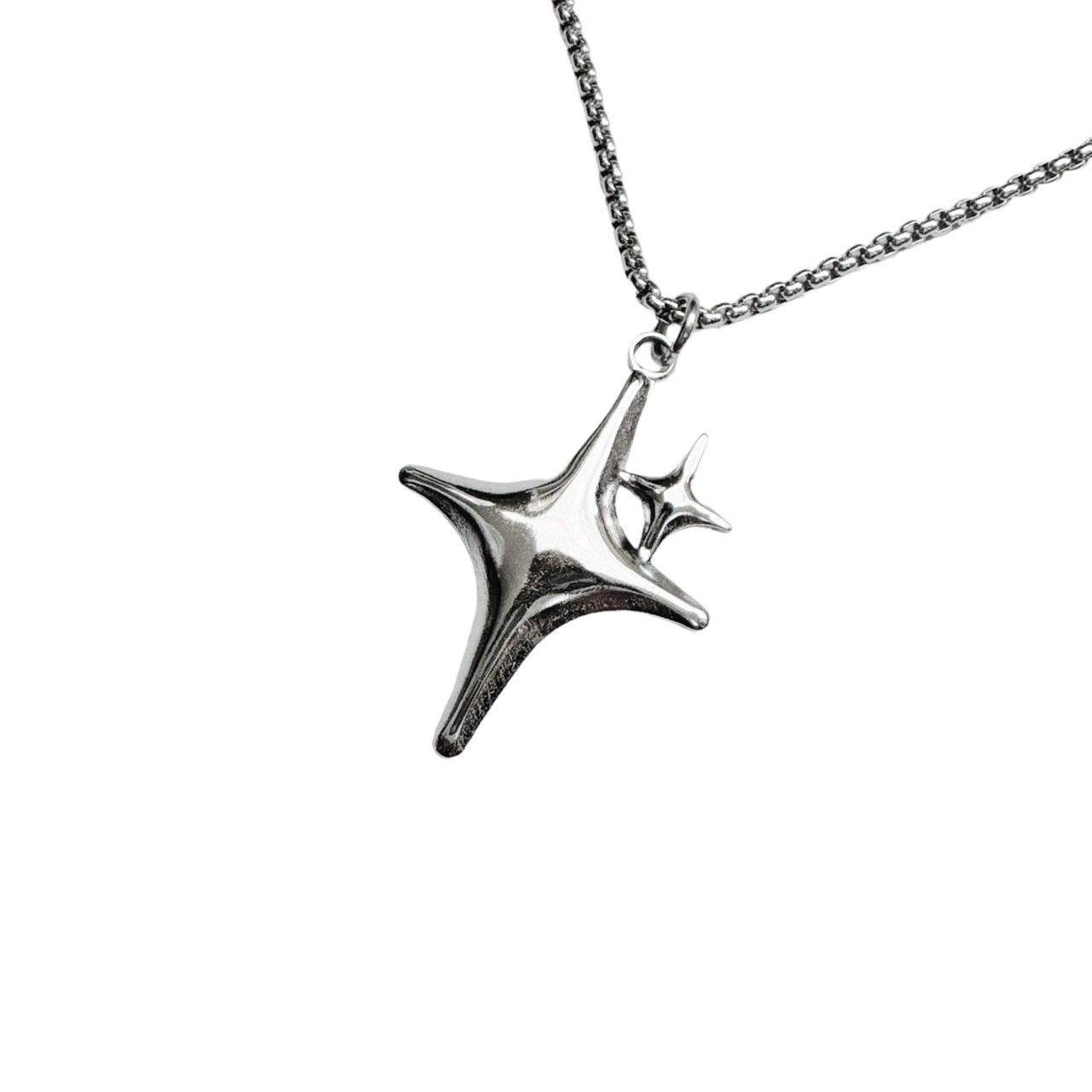 Silver Double Sparkle Star Necklace