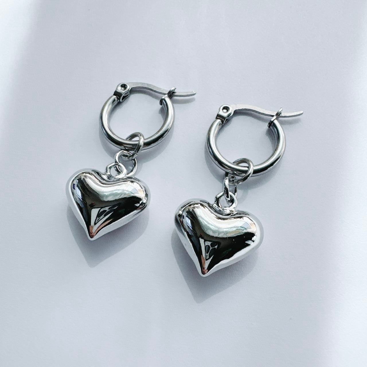 Silver Heart Hoop Earrings