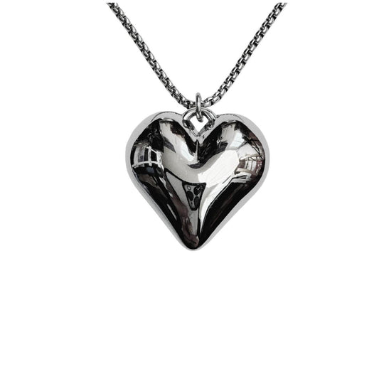 silver large puffy heart necklace