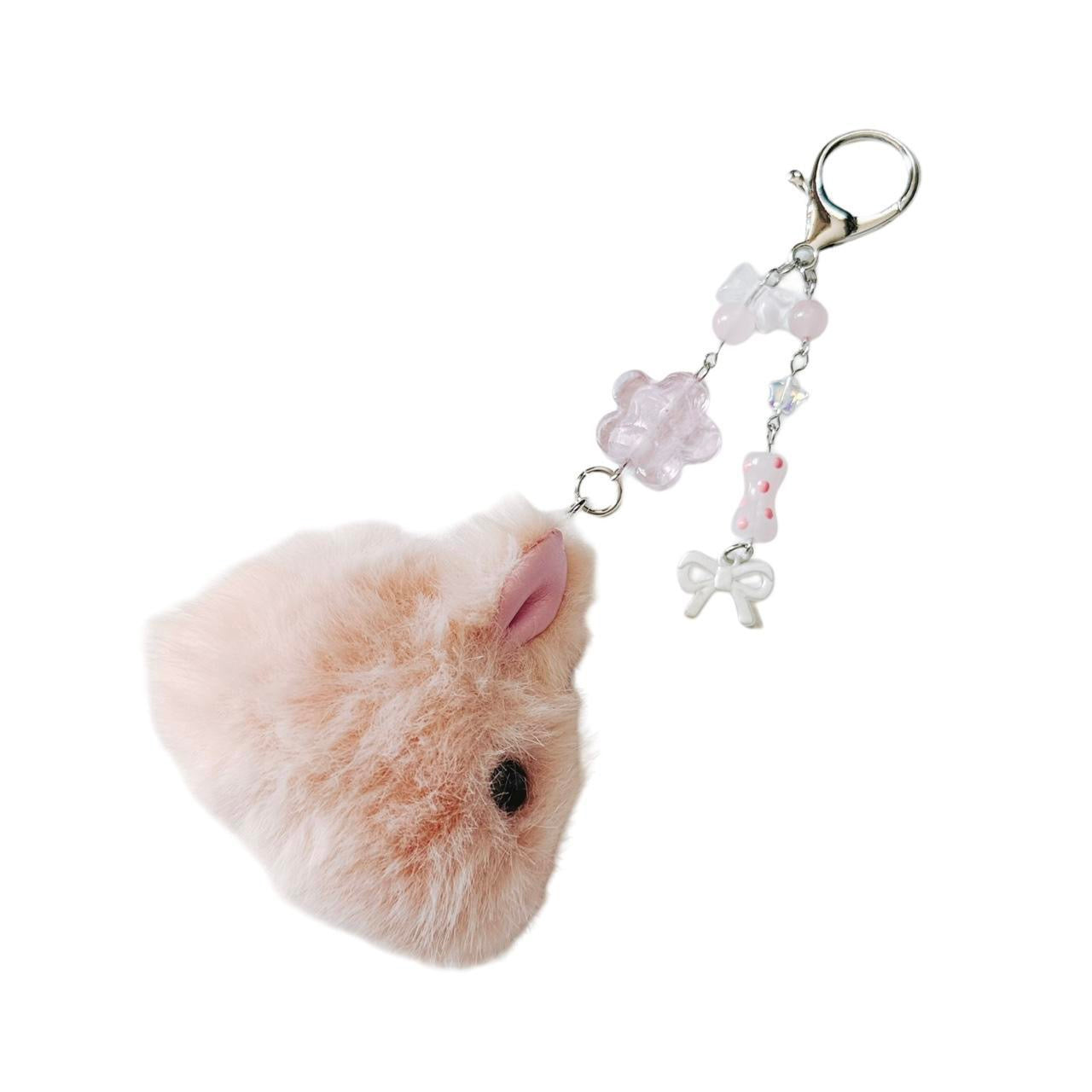 pink fluffy bunny keychain - bow