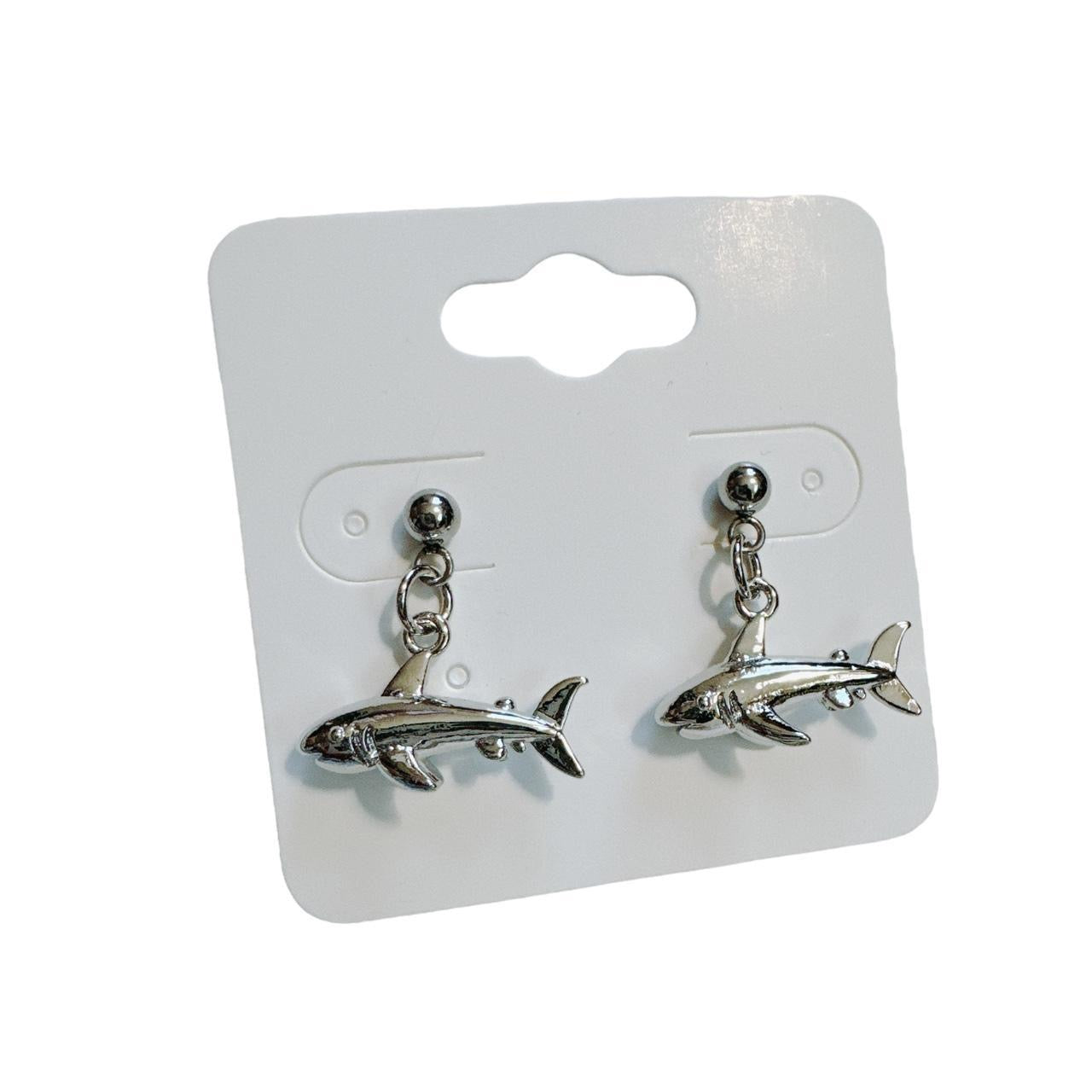 silver shark earrings