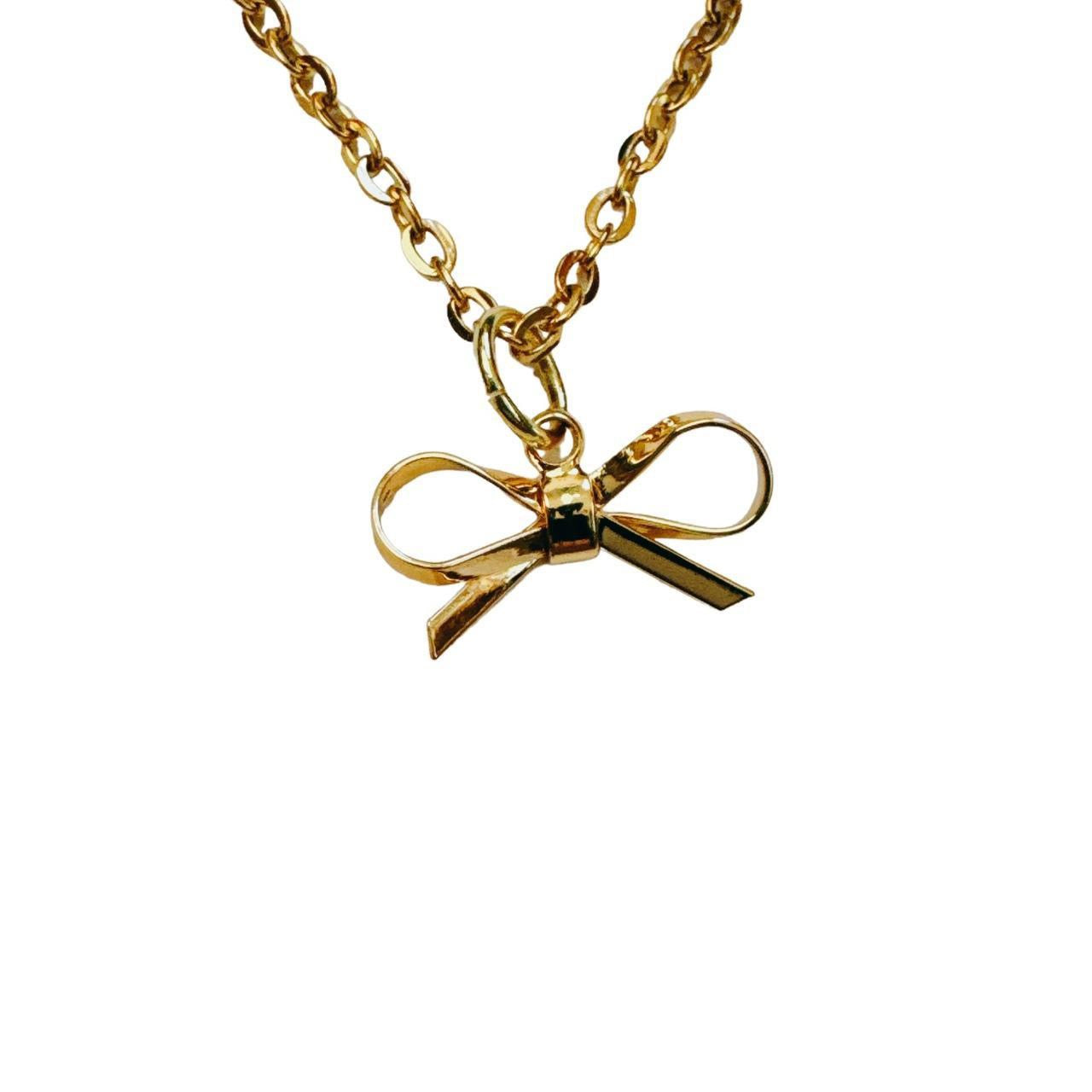 gold dainty bow necklace