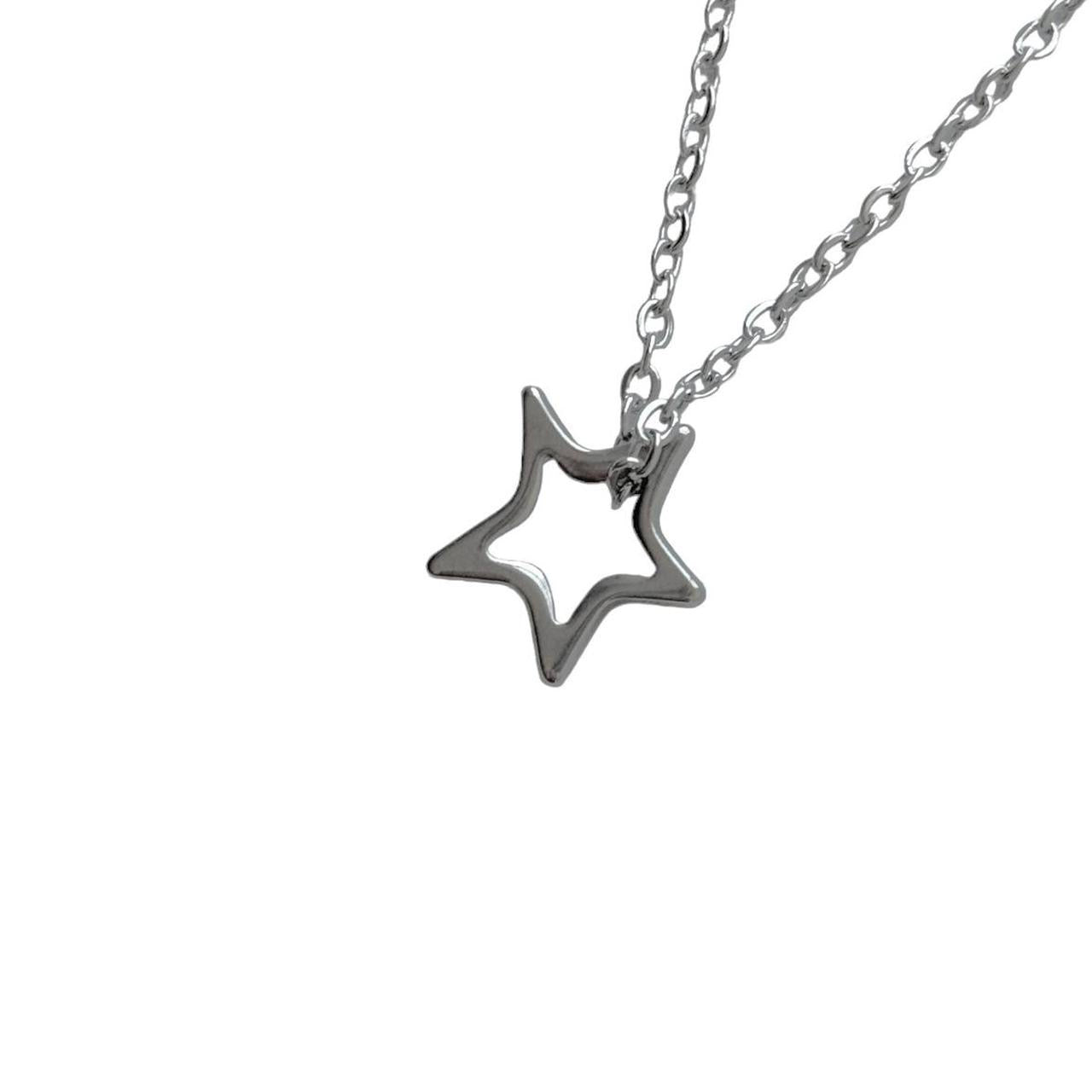 Silver Hollow Asymmetrical Star Necklace