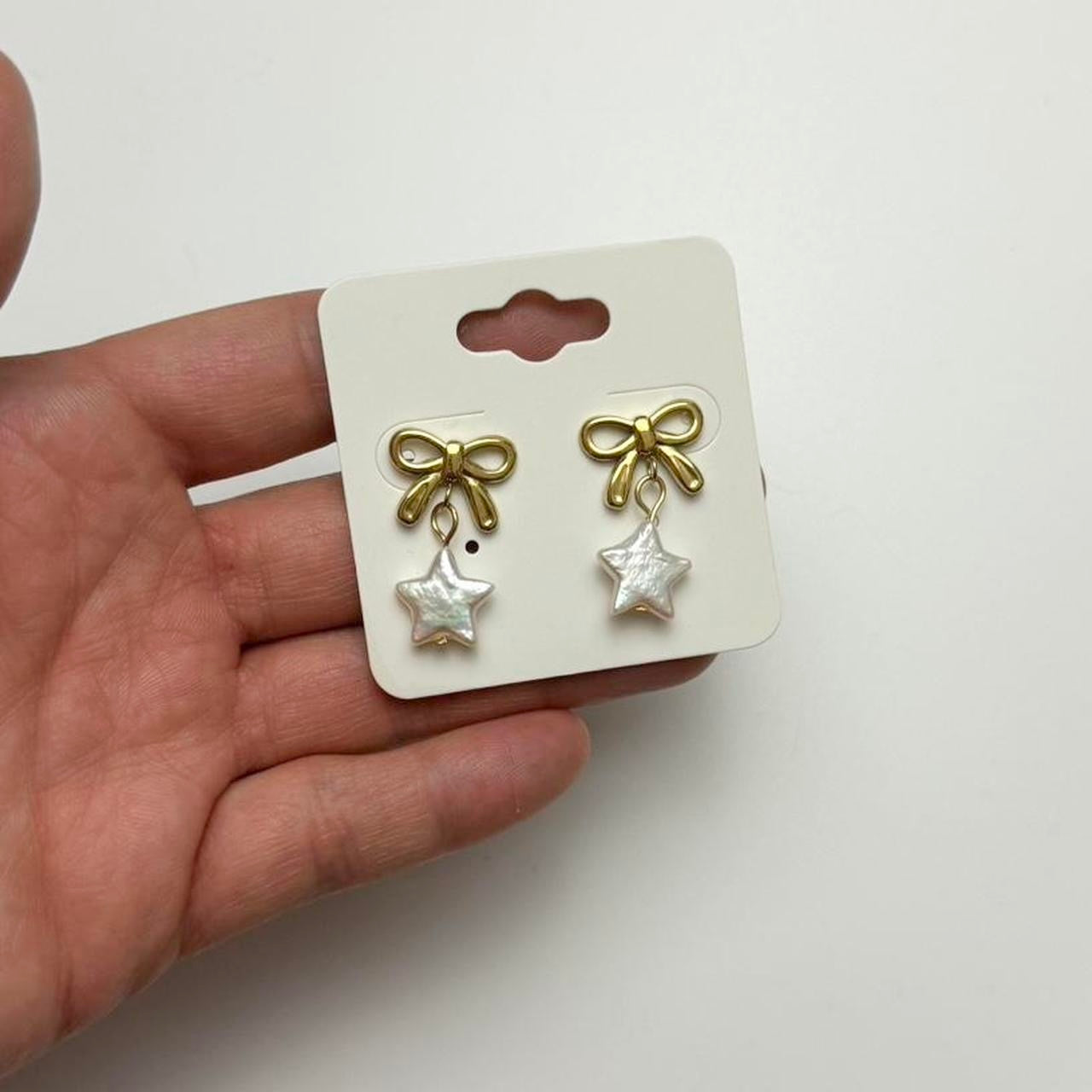 Gold Bow & Pearl Star Earrings