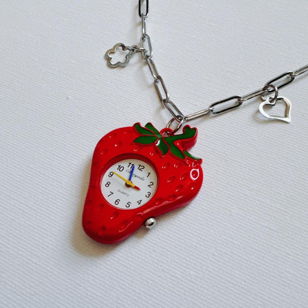 strawberry watch necklace - paper clip chain