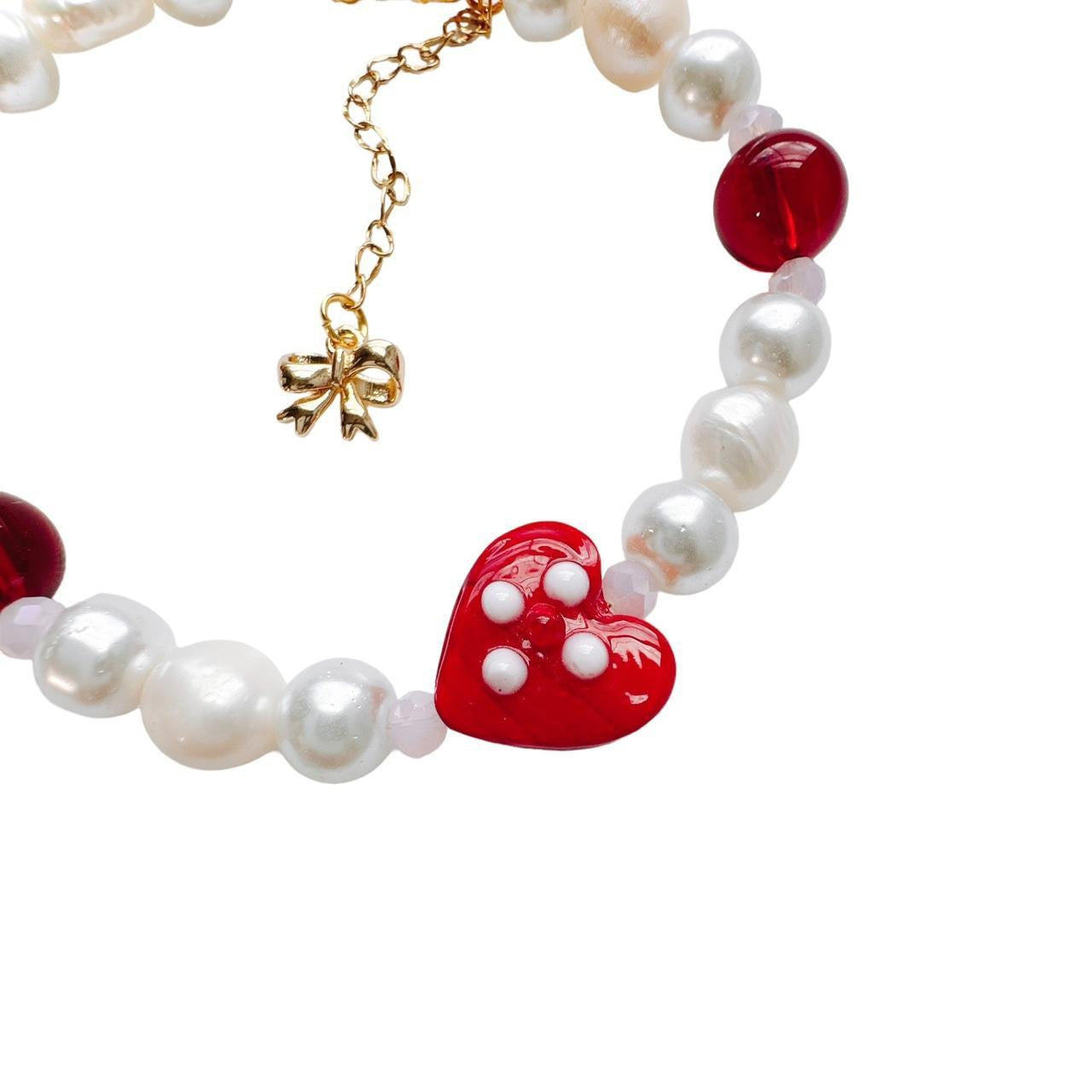 Heart & Bow Pearl Bracelet