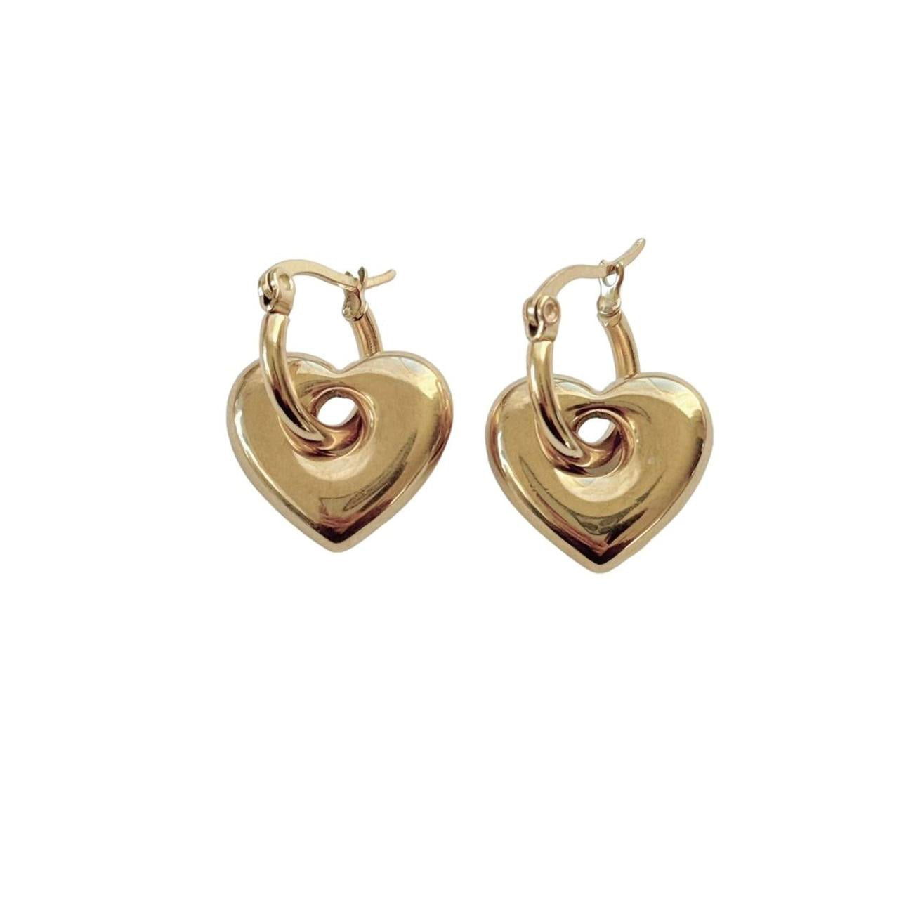 Gold Puffy Heart Hoops