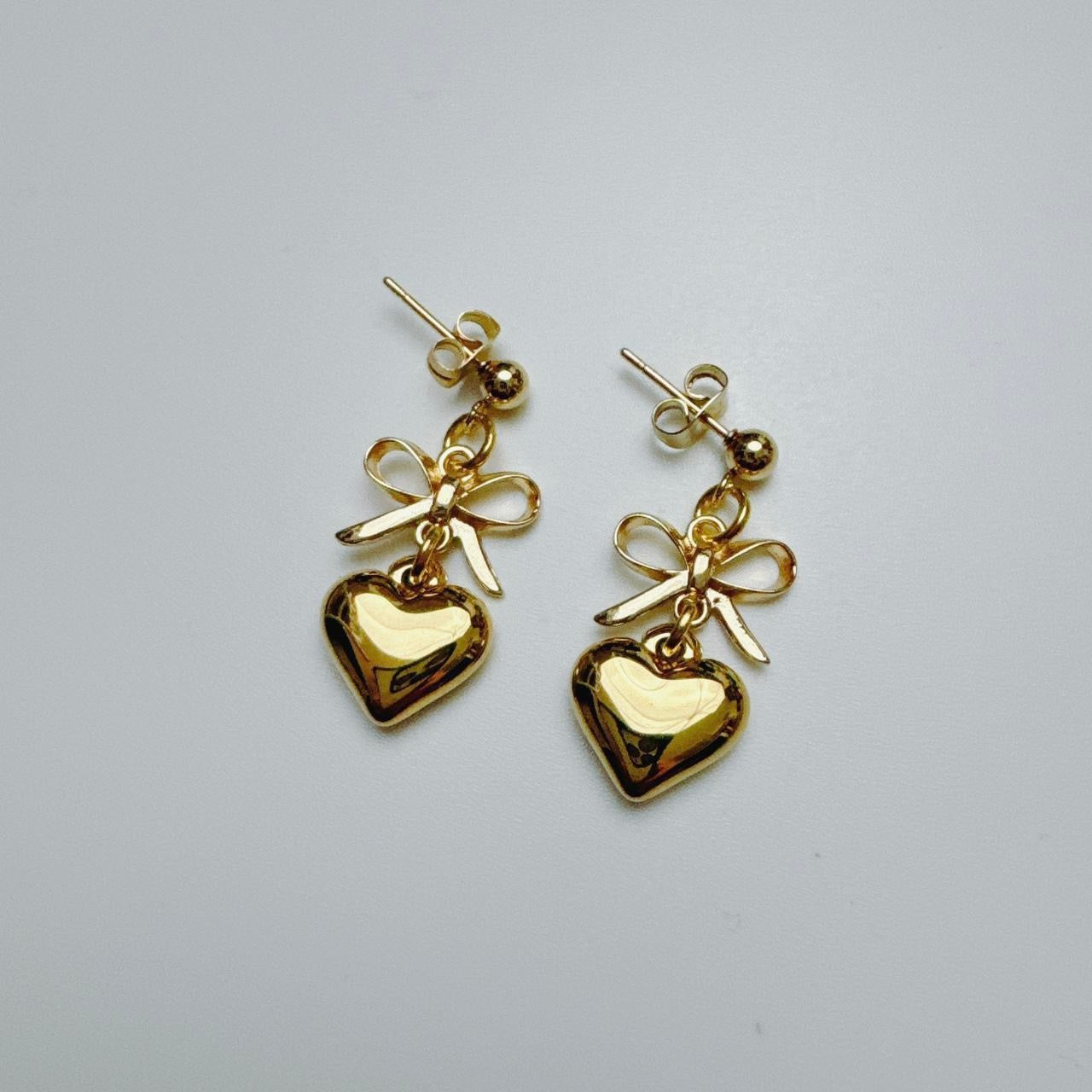 Gold Bow & Heart Earrings