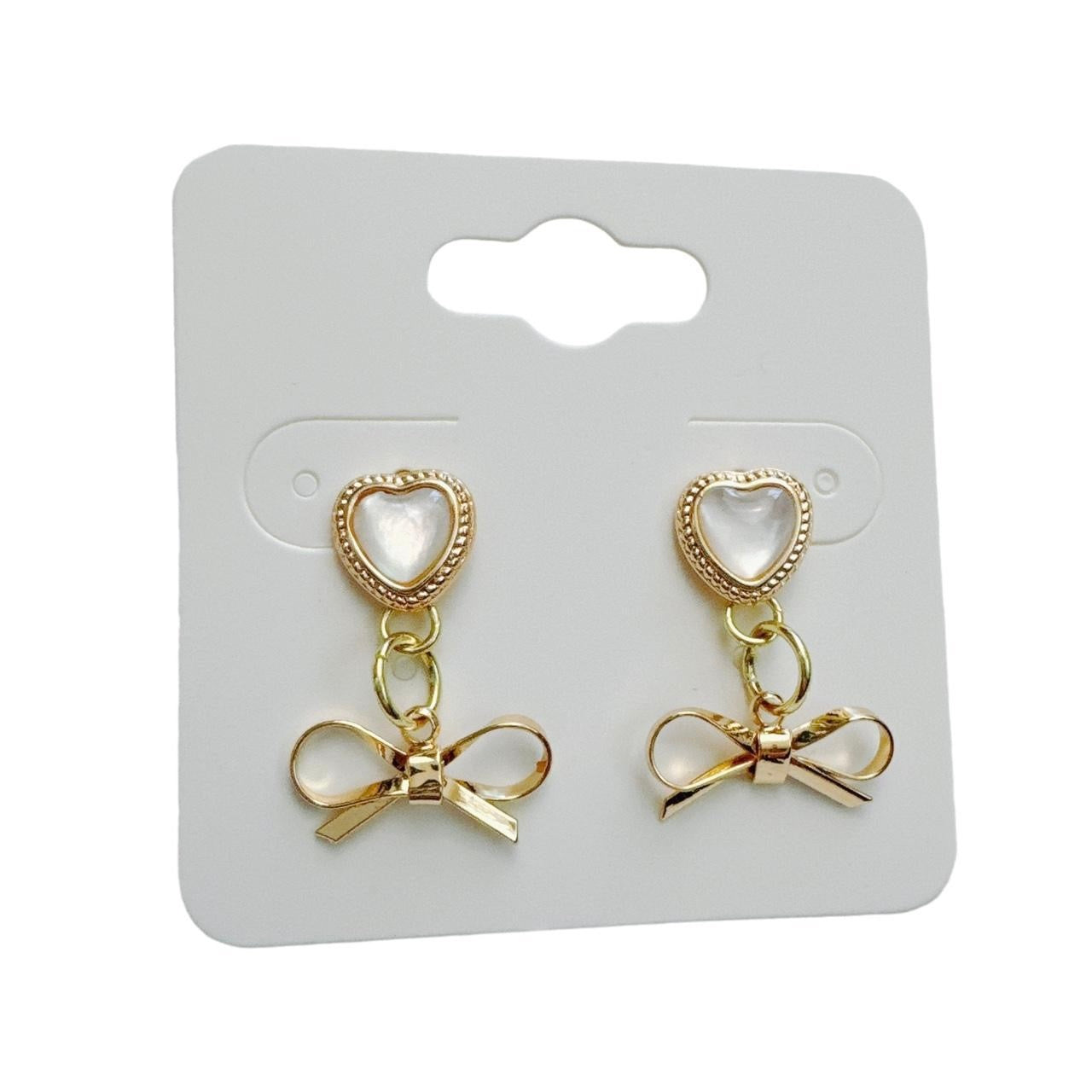 gold shell heart & bow earrings