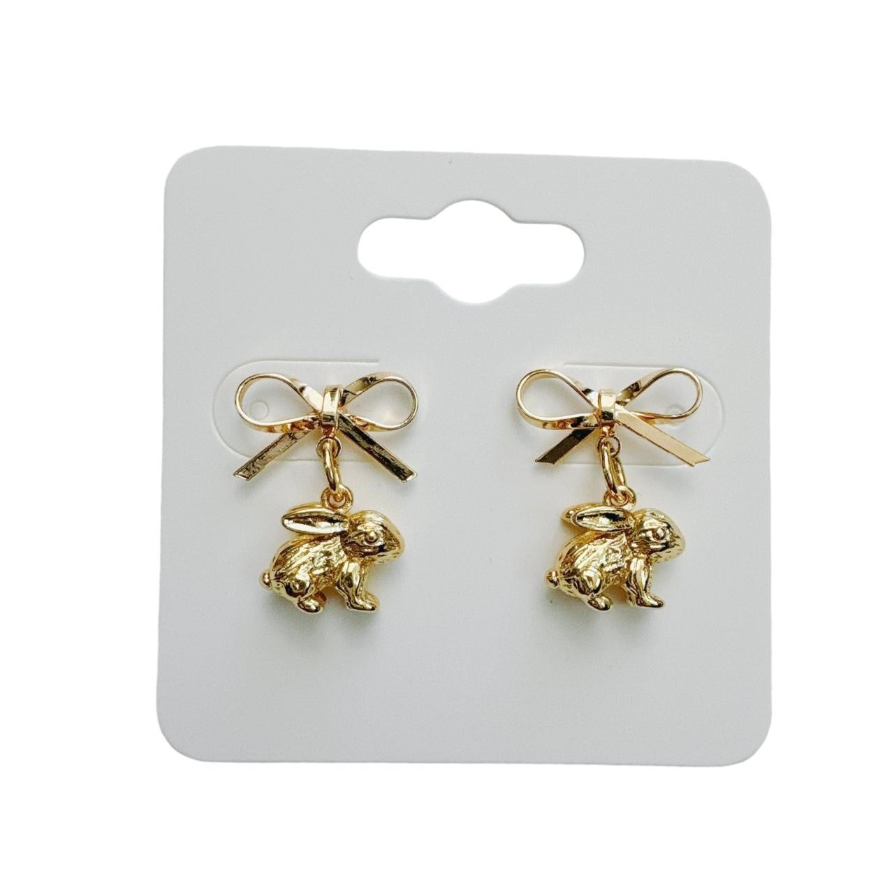 gold bow & bunny earrings