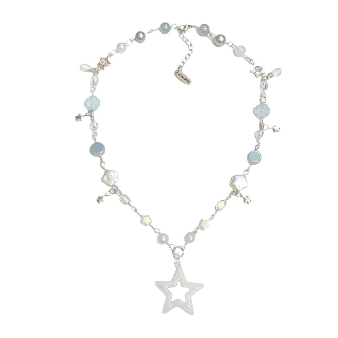 White Glass Star Beaded Necklace