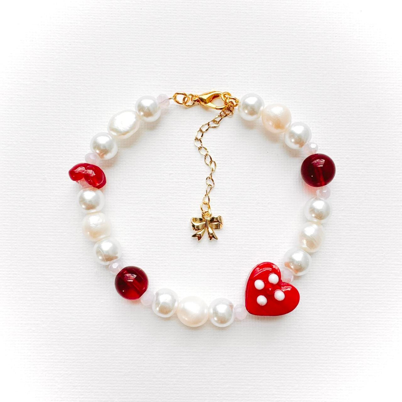 Heart & Bow Pearl Bracelet