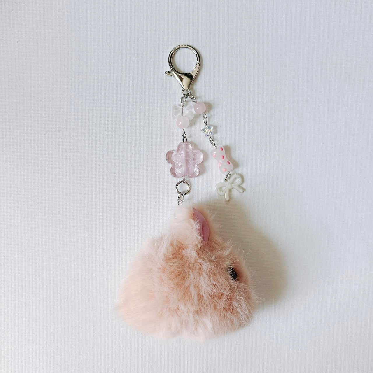 pink fluffy bunny keychain - bow