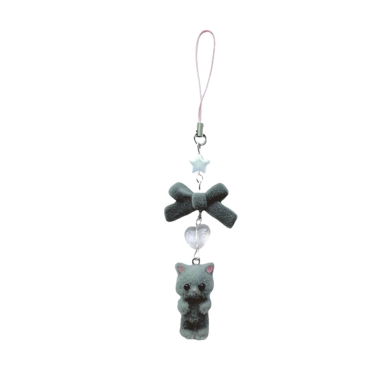 Flocky Grey Cat Phone Charm