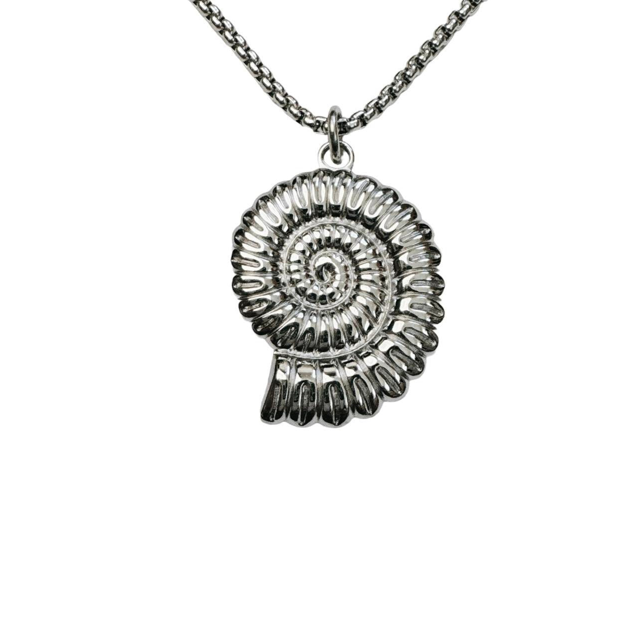 silver large ammonite necklace