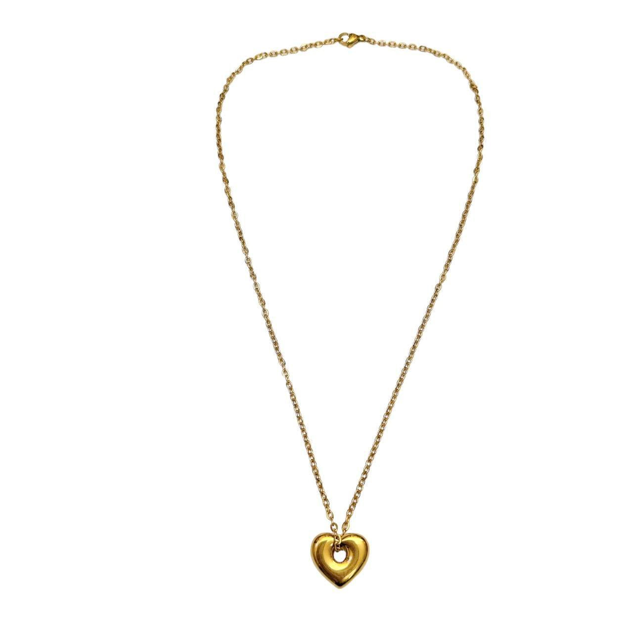 Gold Puffy Hollow Heart Necklace