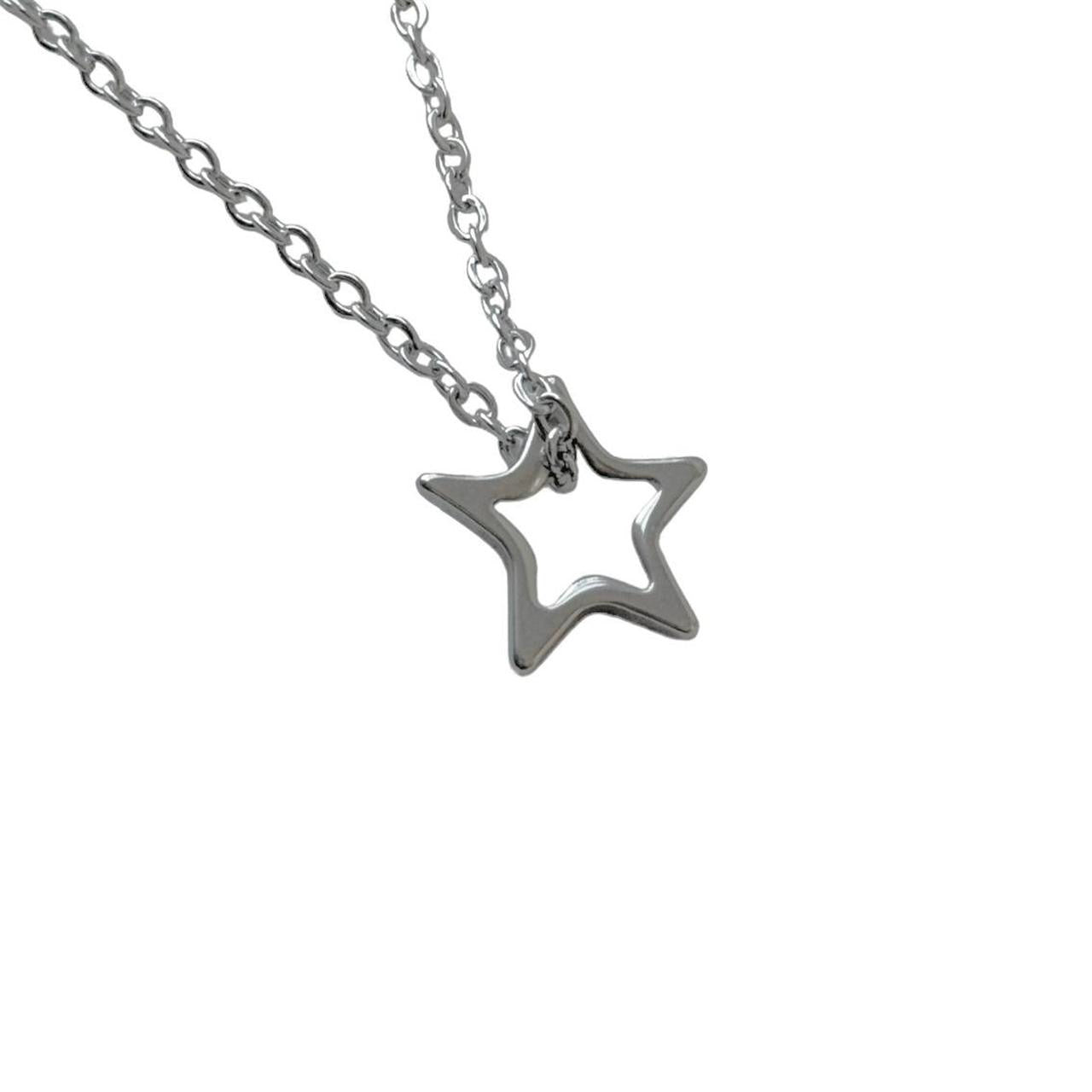 Silver Hollow Asymmetrical Star Necklace