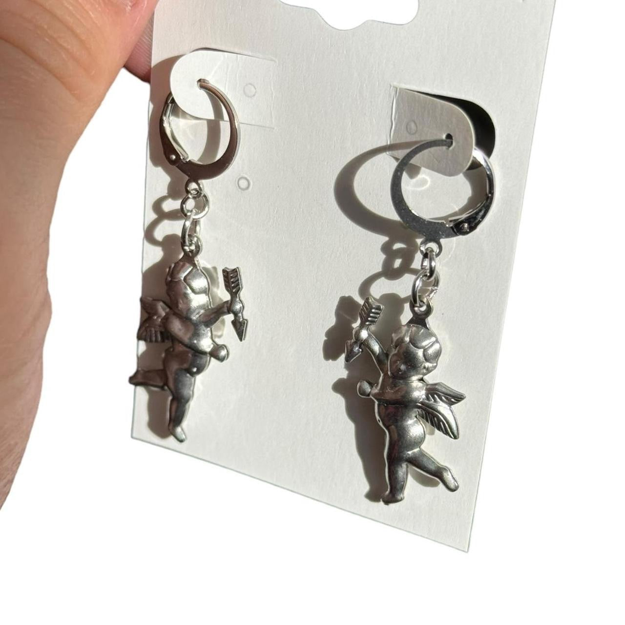 Silver Cherub Angel Earrings