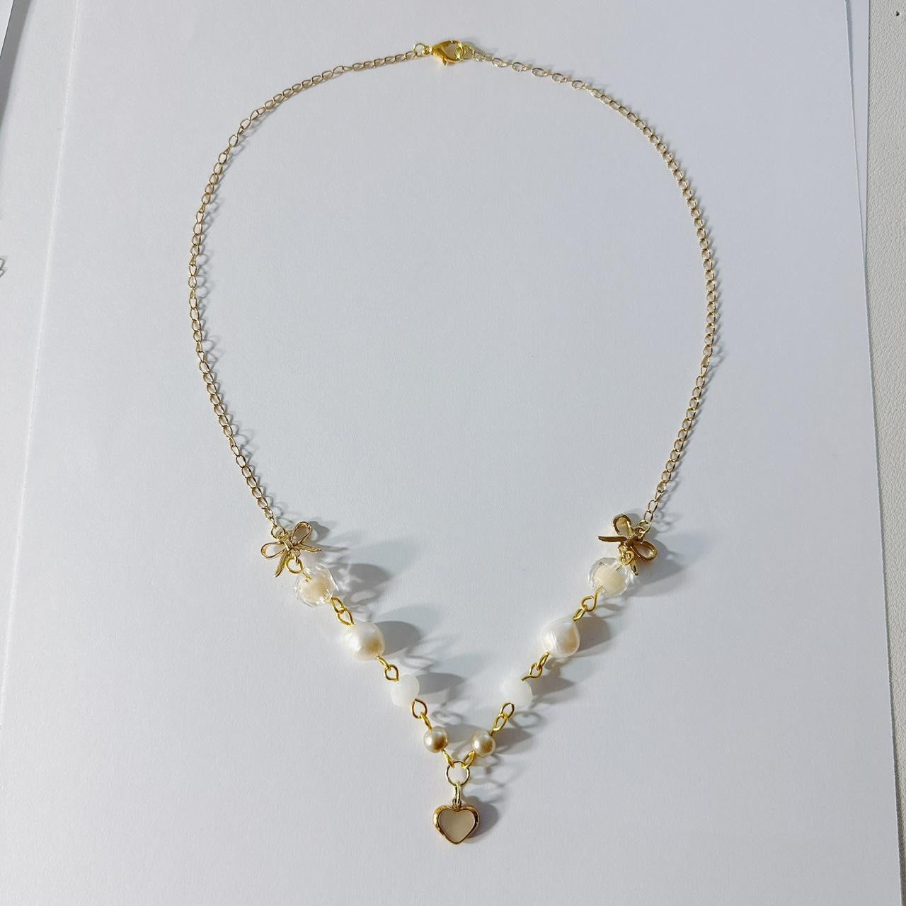 Gold Shell Heart Beaded Necklace