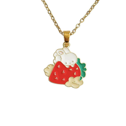 Gold Strawberry Bunny Necklace