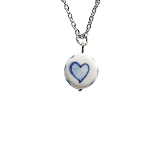 Silver Porcelain Heart Necklace