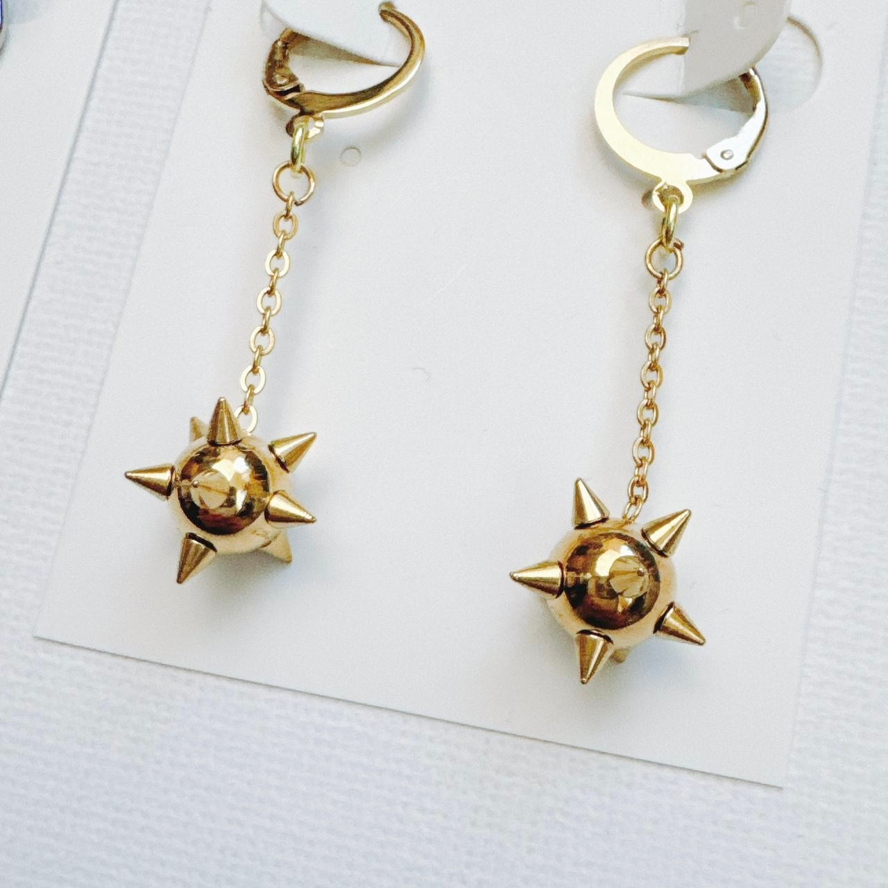 gold spike ball chain earrings