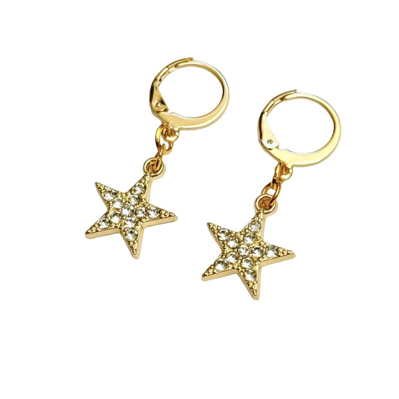 Gold Rhinestone Star Earrings