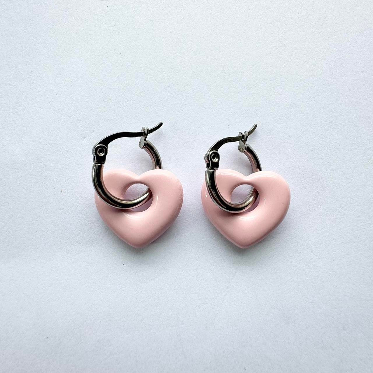 Pink Puffy Heart Hoop Earrings