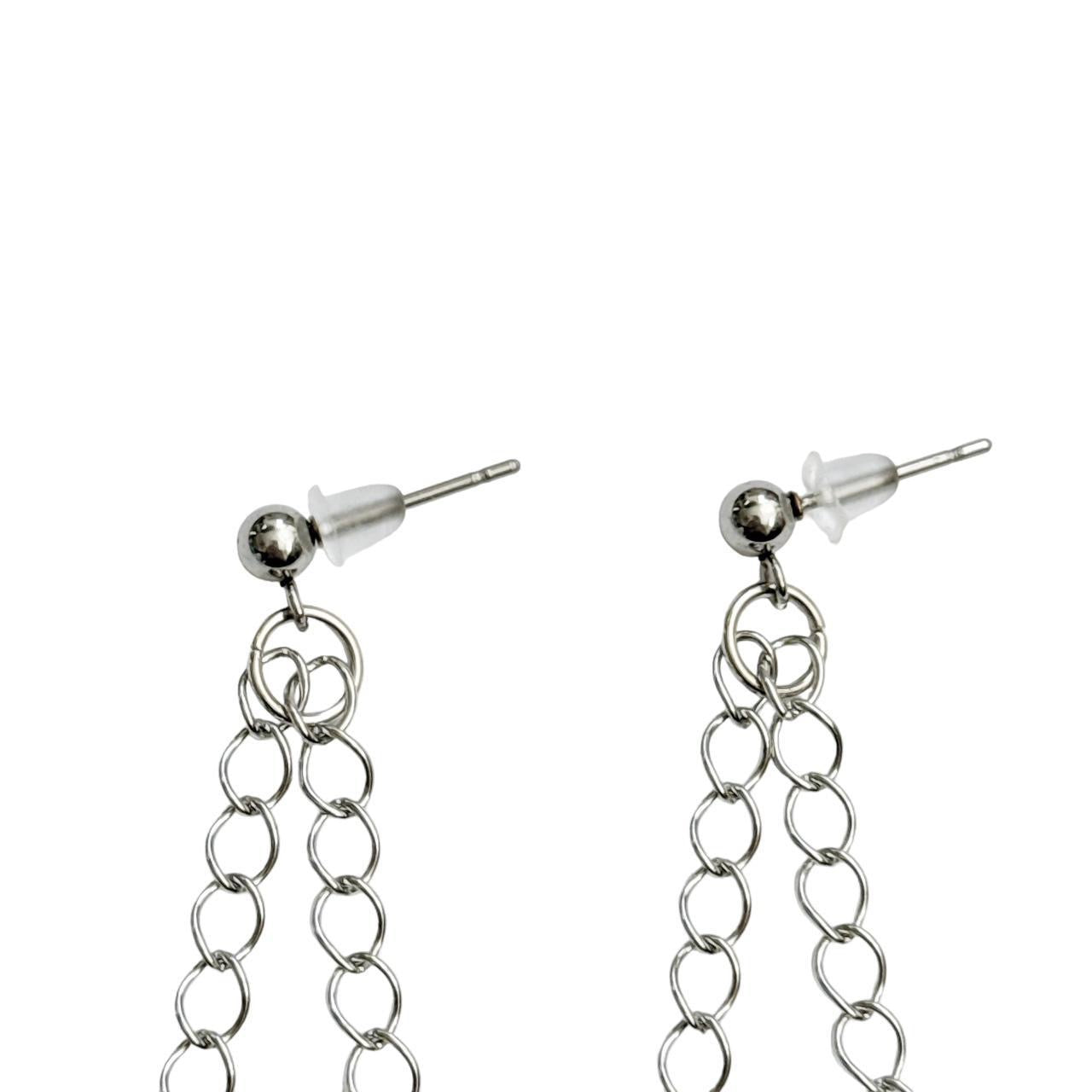 Silver Bow Chain Earrings ౨ৎ