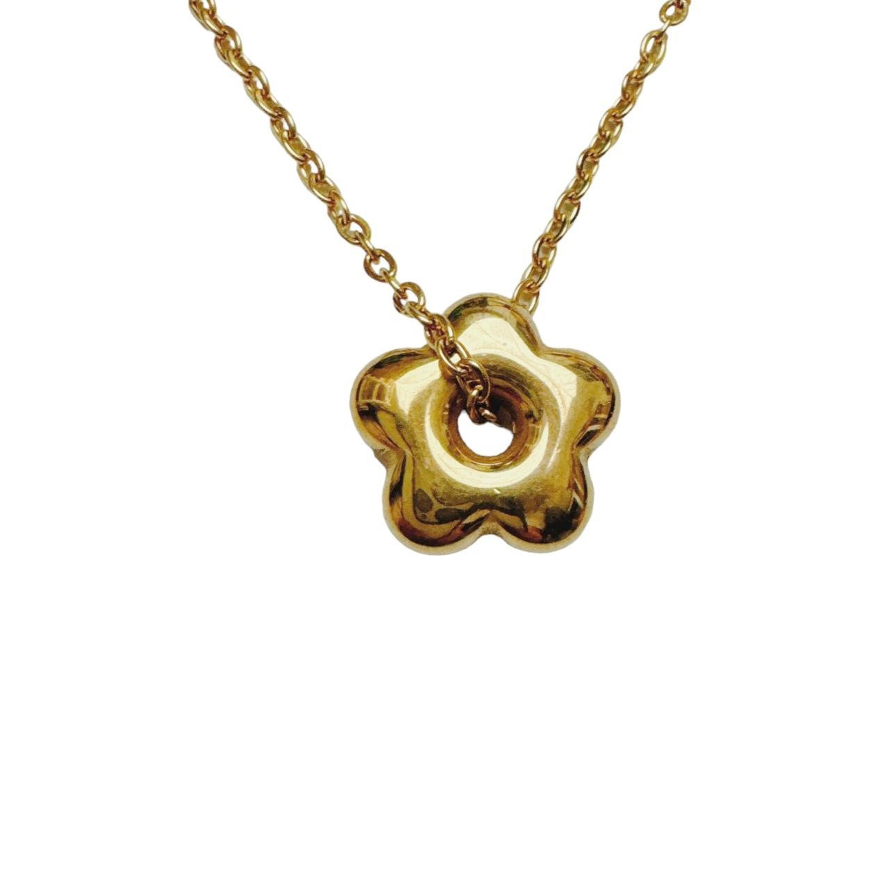 Gold Puffy Flower Necklace