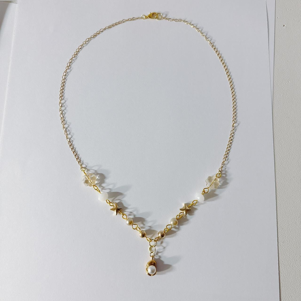 Gold Pearl Beaded Necklace