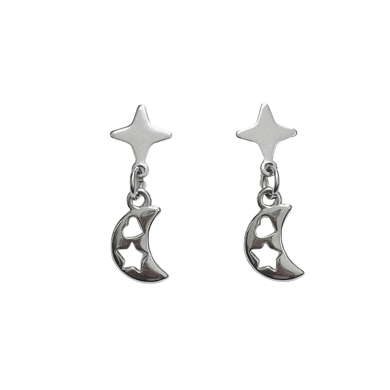 silver star moon heart earrings