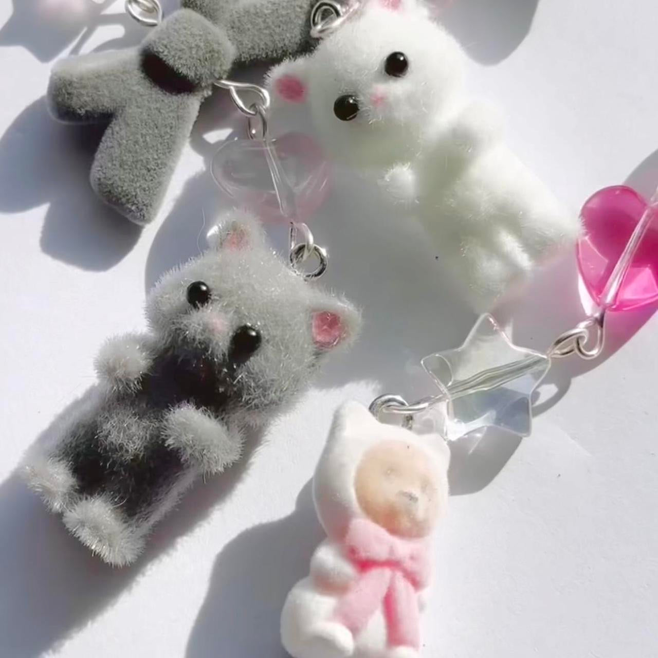 Flocky Grey Cat Phone Charm