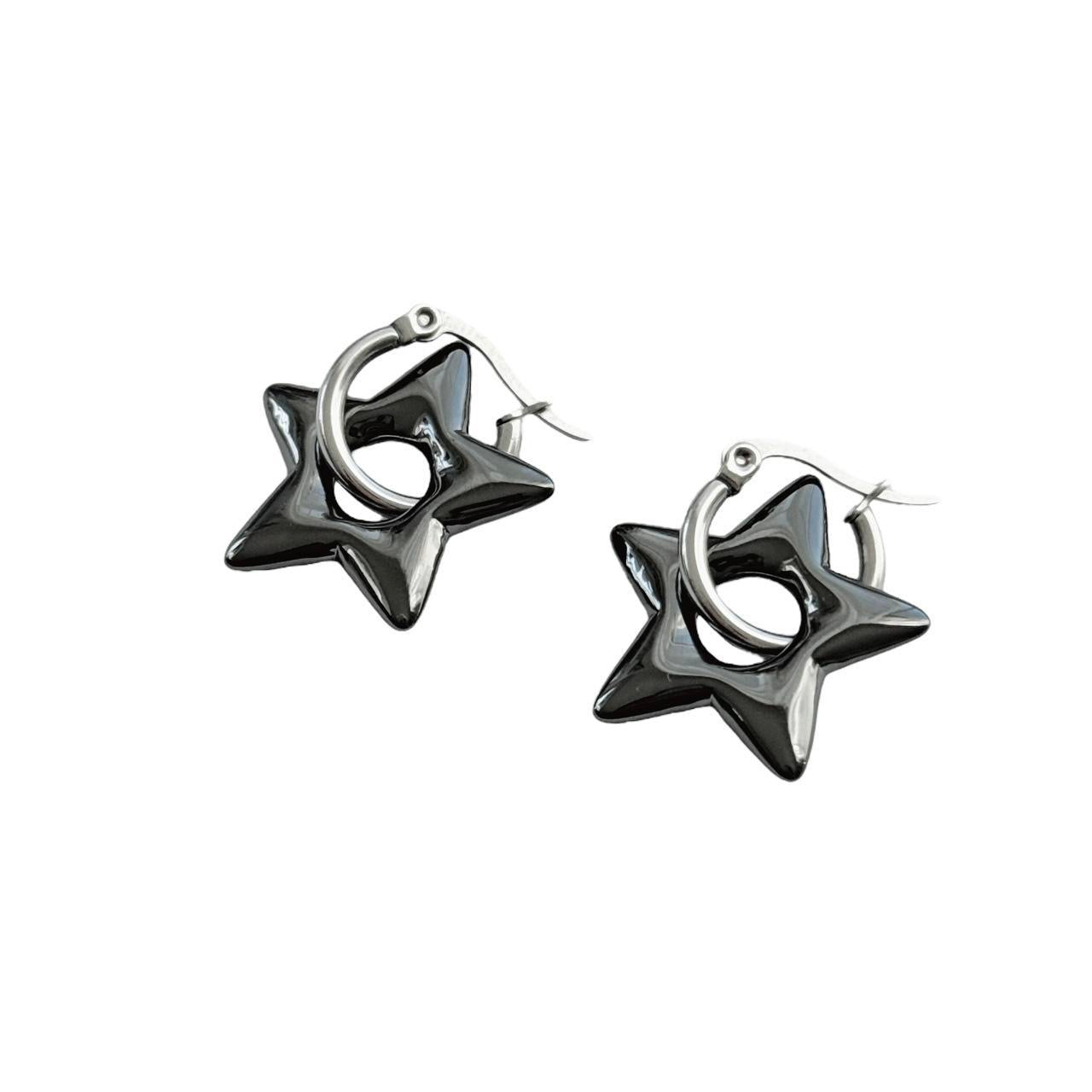 Black Puffy Star Hoops