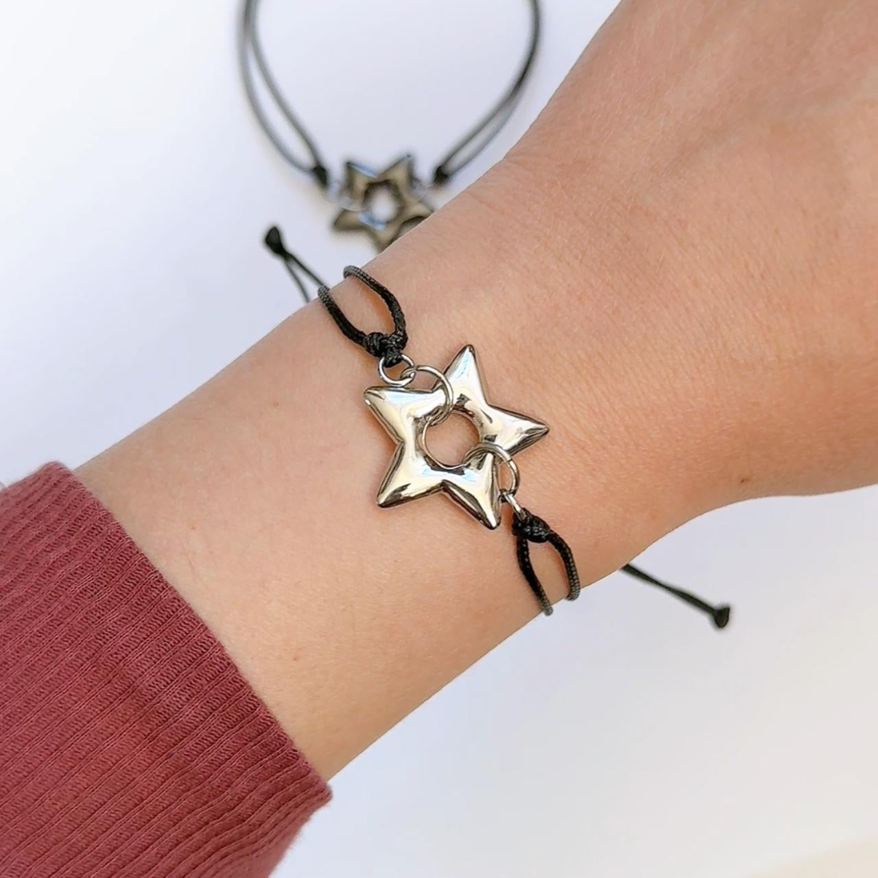 Silver Puffy Star Cord Bracelet