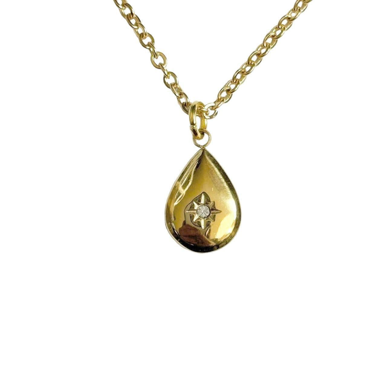 Gold Rhinestone Droplet Necklace