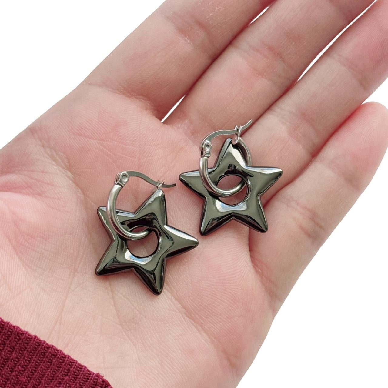 Black Puffy Star Hoops