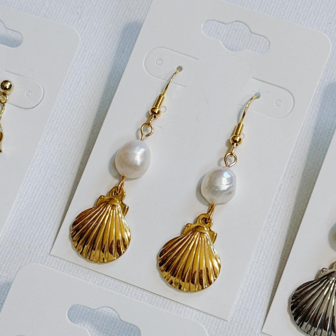 gold pearl shell earrings