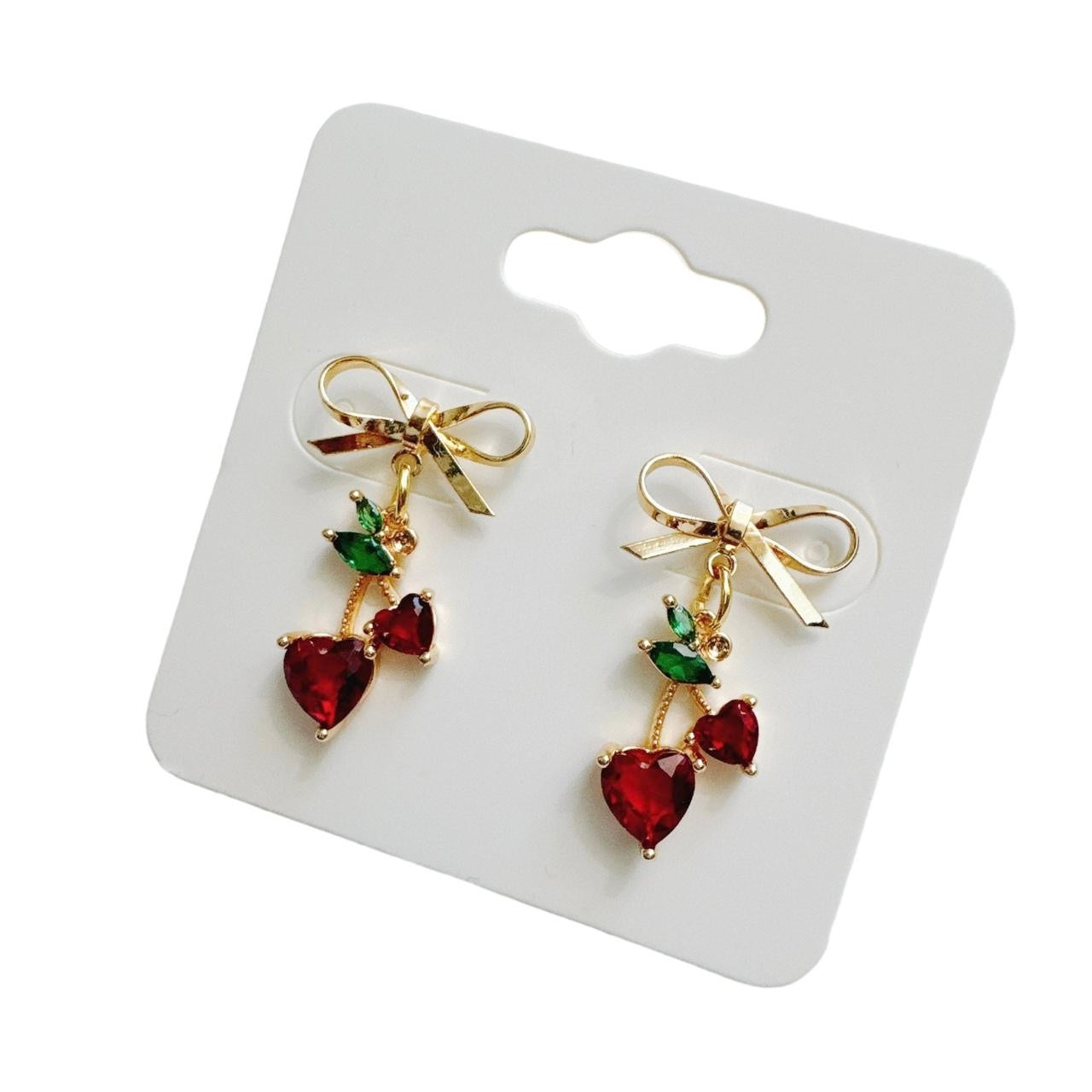 Gold Bow & Cherry Earrings