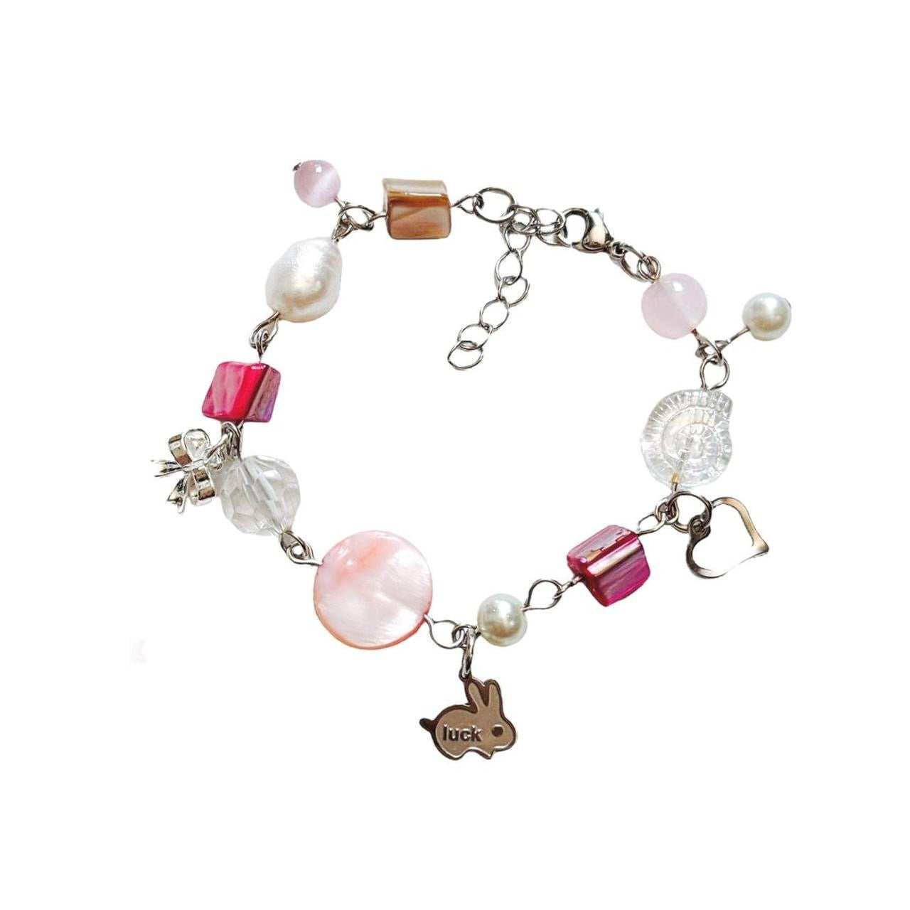 pink lucky bunny beaded bracelet