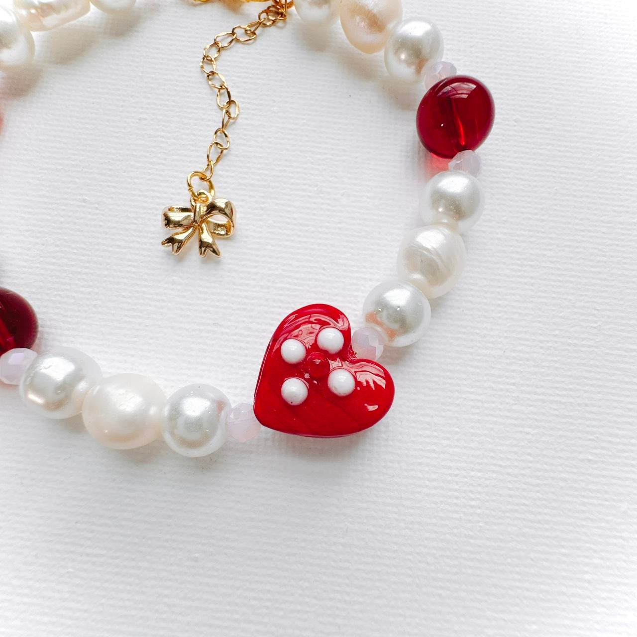 Heart & Bow Pearl Bracelet