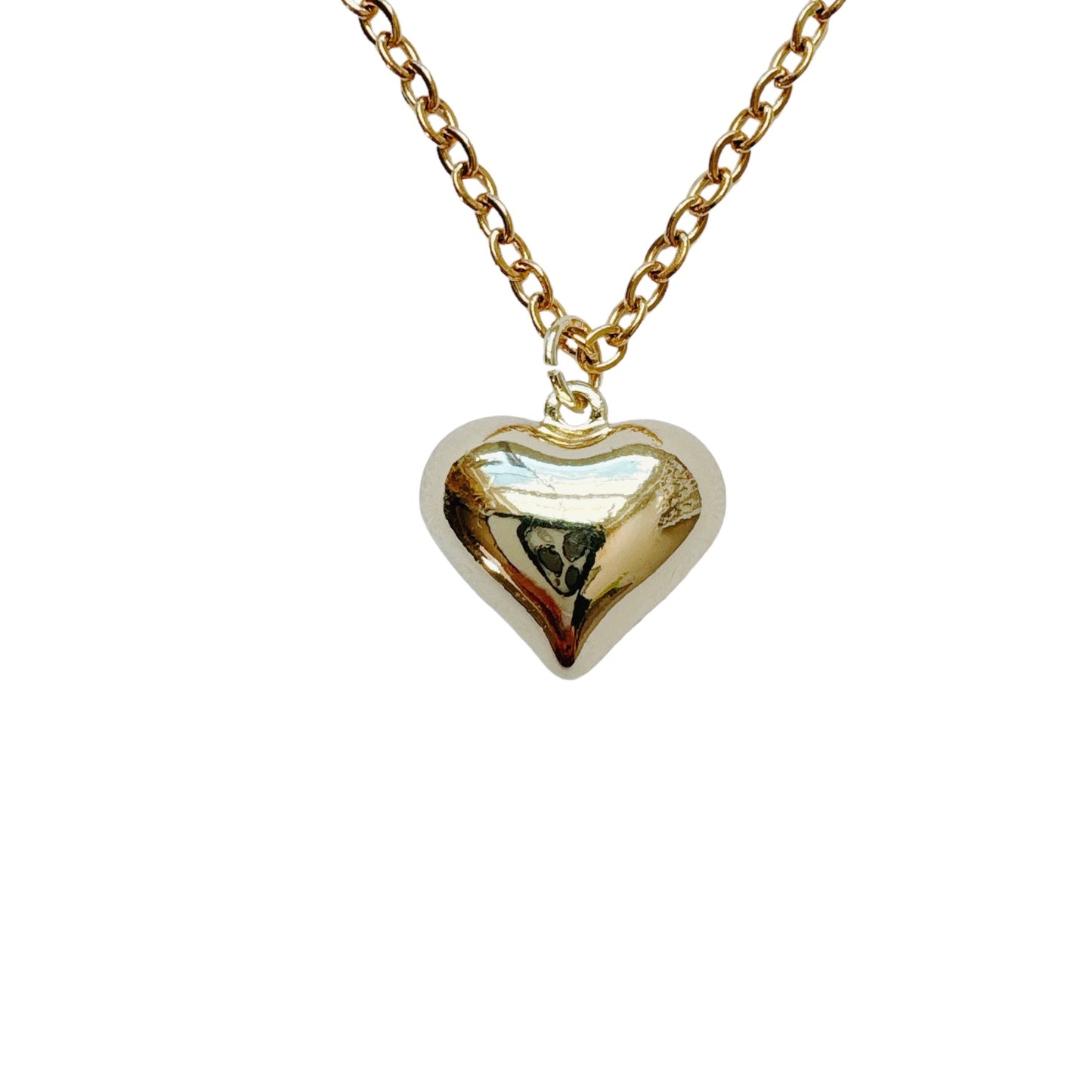 Gold Puffed Heart Necklace