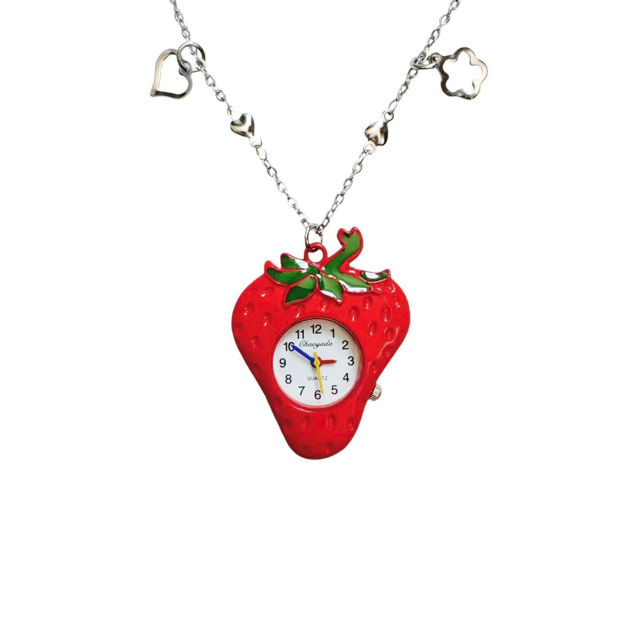 strawberry watch necklace - heart chain