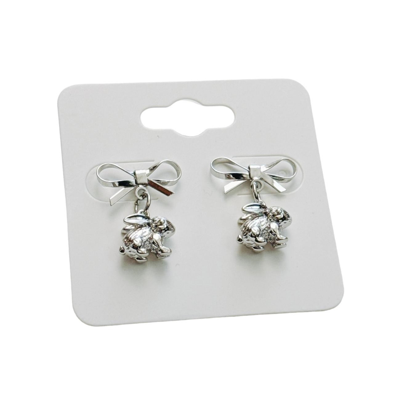 silver bow & bunny earrings