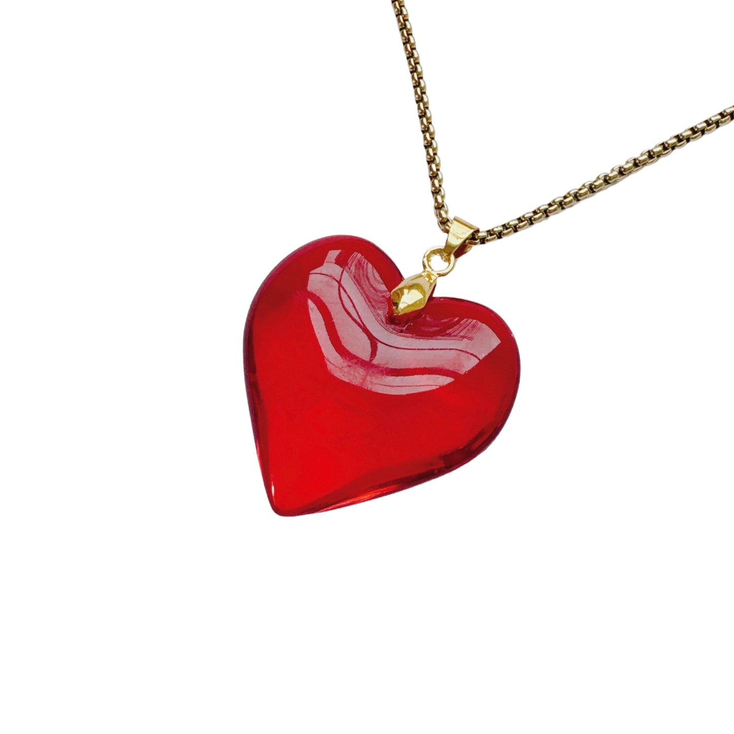 Gold Red Glass Heart Necklace